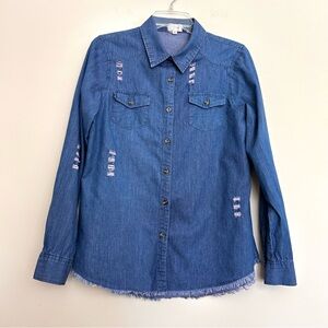 Stylish Women’s Blue Denim Button Down Shirt